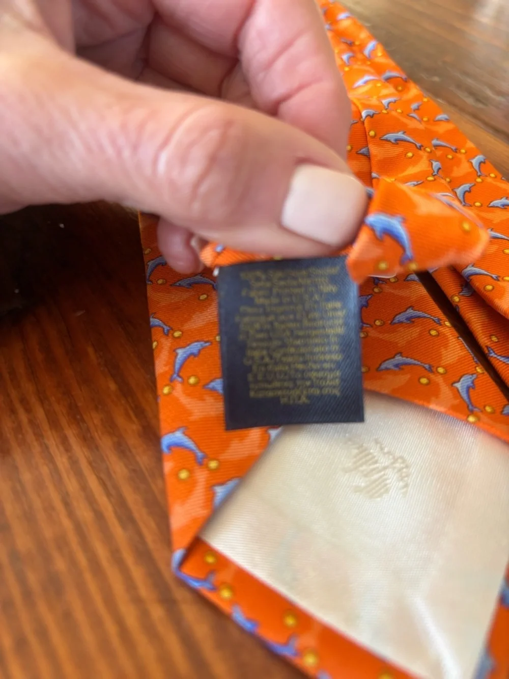Boys NEW Brooks Brothers Orange Tie with Blue Dolphin Motif
